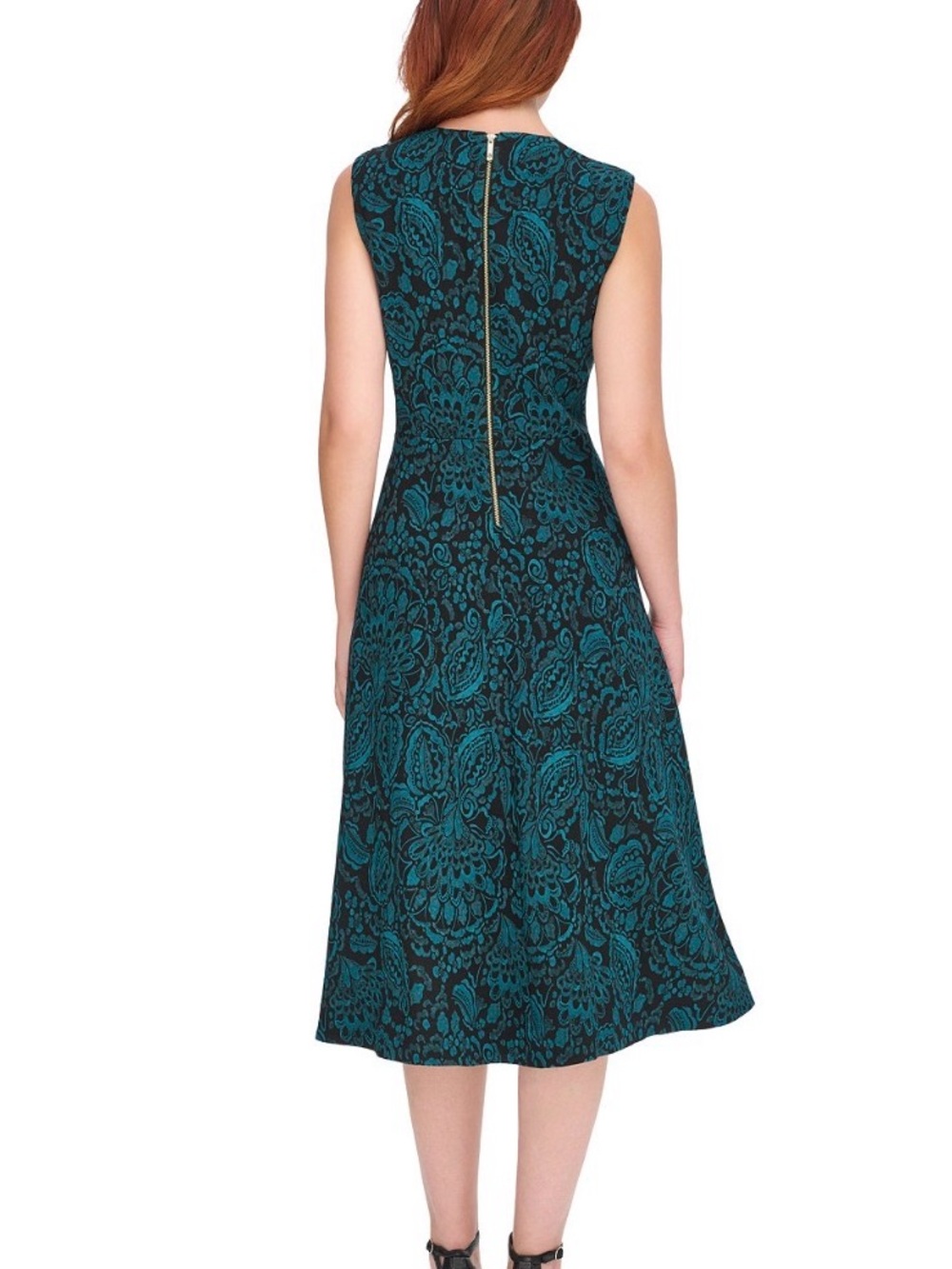 NWOT Tommy Hilfiger V-Neck Printed Midi Dress in Black/Cypress Size L Never Worn - Picture 4 of 4